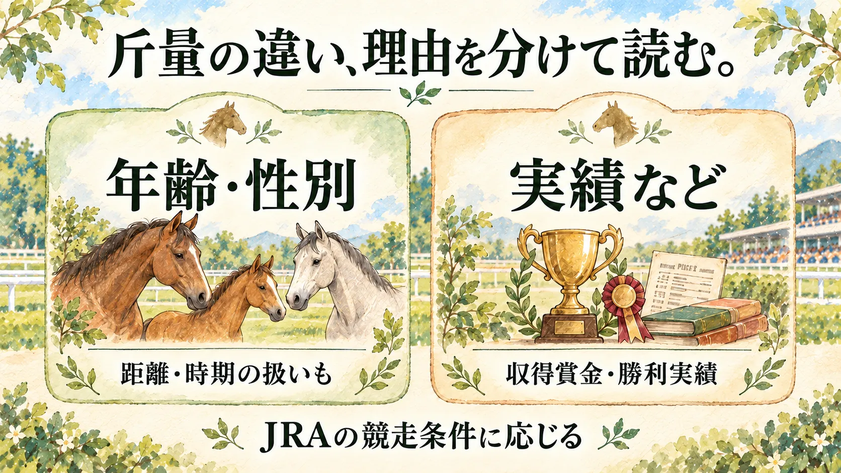 年齢・性別による扱いと実績などの条件を二つのカードで分けた説明図