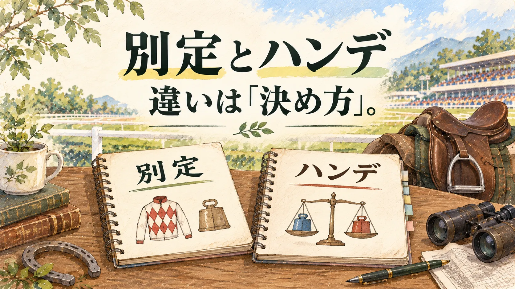 別定とハンデを二つのノートで比べる水彩のアイキャッチ