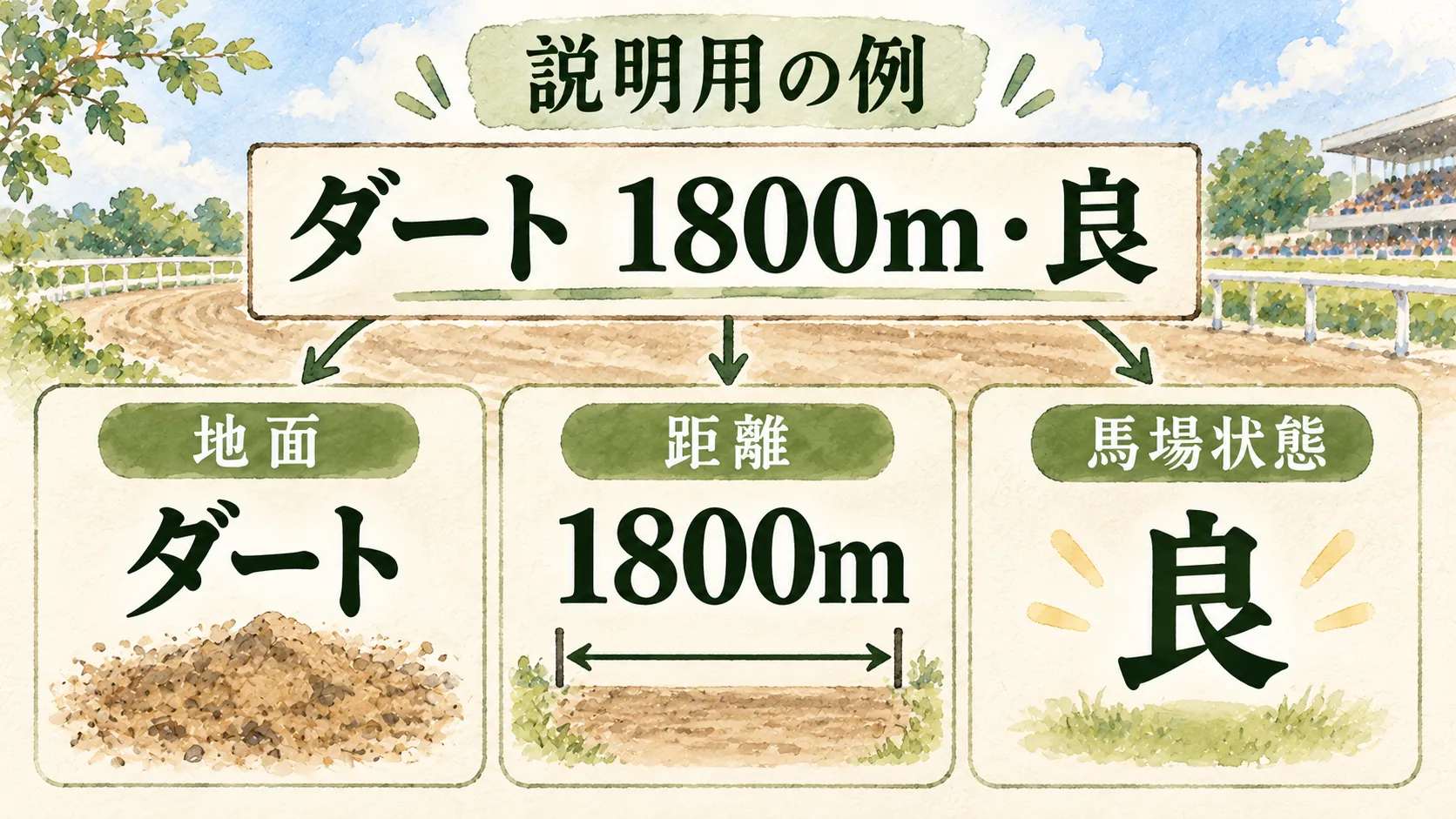説明用例ダート1800m・良を地面、距離、馬場状態に分けた図