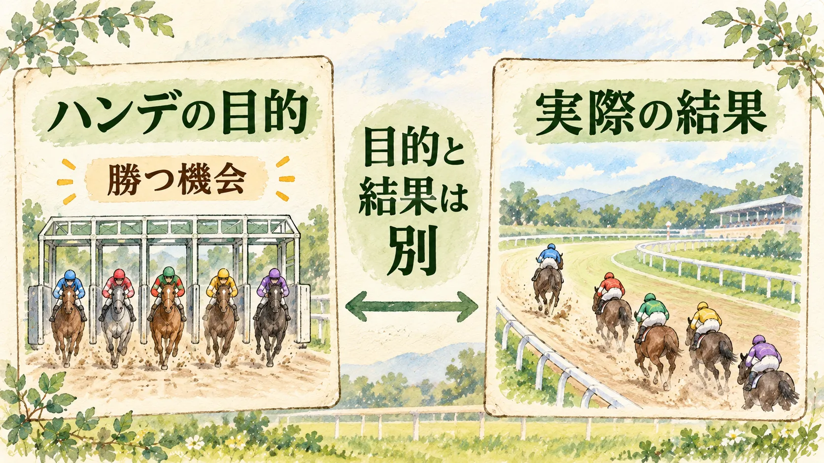 ハンデの目的である勝つ機会と実際の結果を別のカードに分けた図