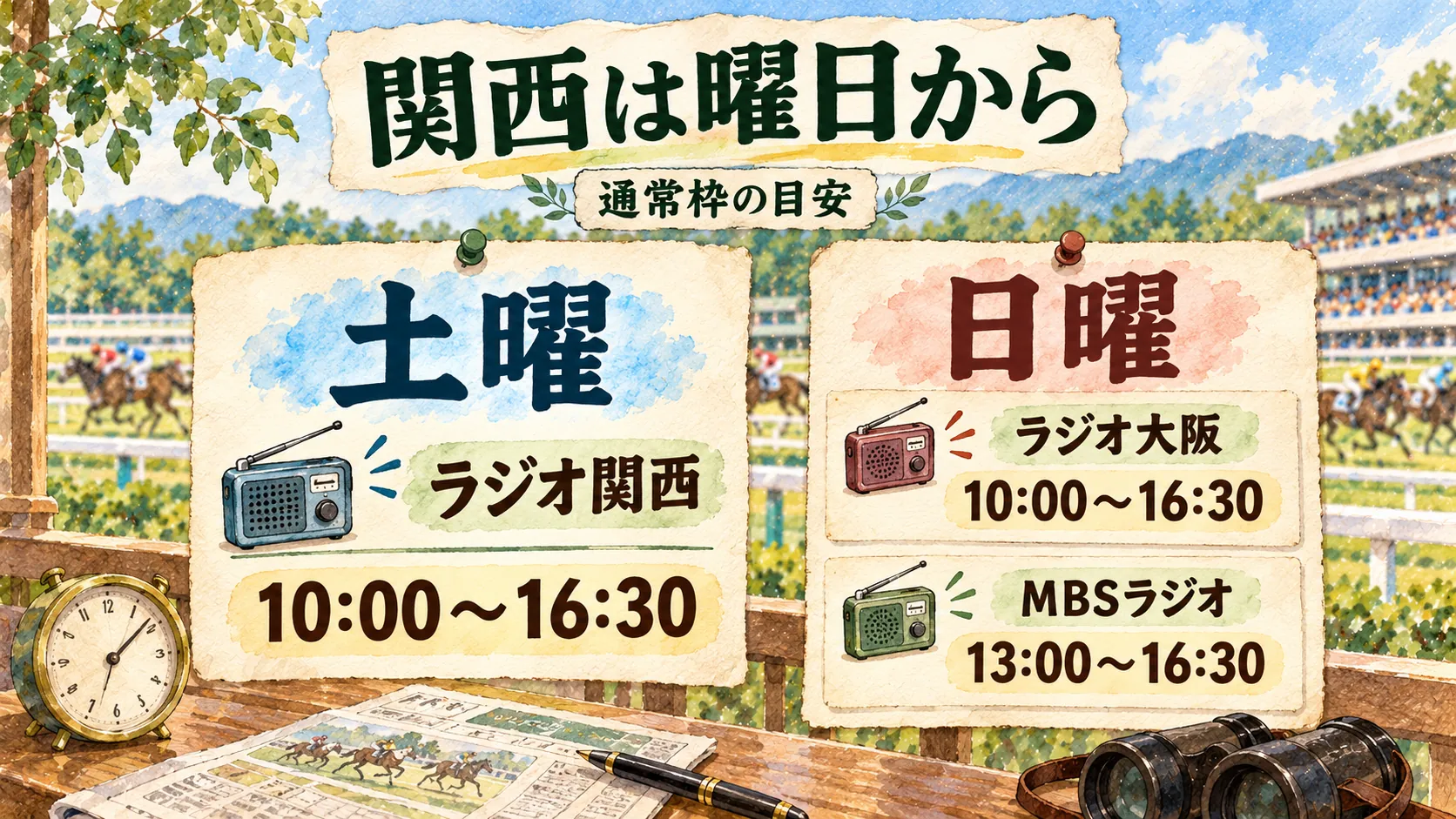 通常枠の目安として土曜のラジオ関西と日曜のラジオ大阪・MBSを比較