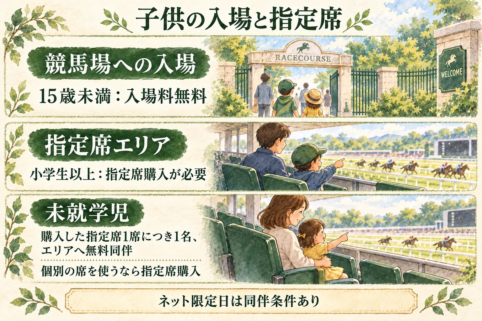子供の入場料と指定席の購入条件を分けた図