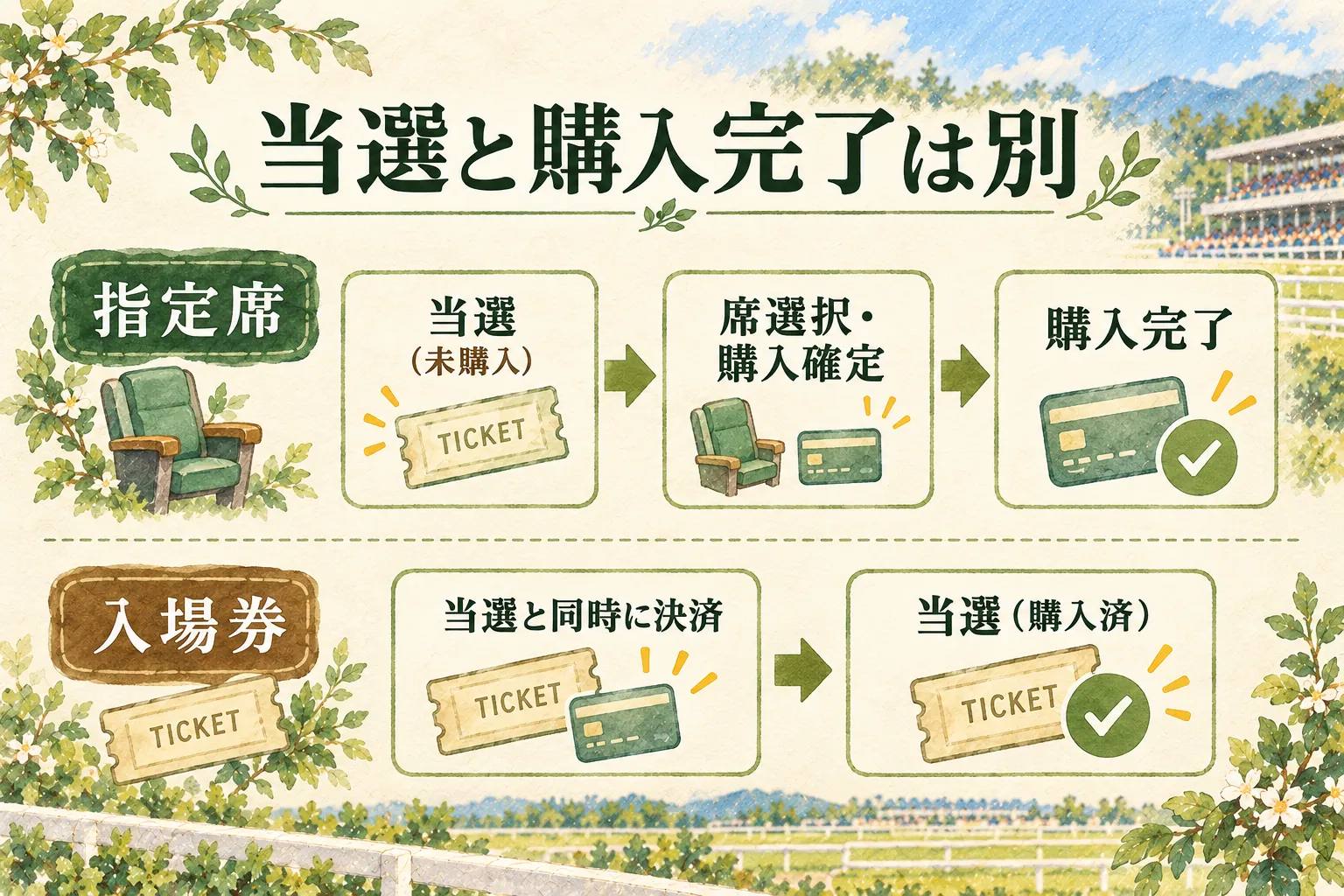 指定席の当選未購入と入場券の当選購入済を分けた図